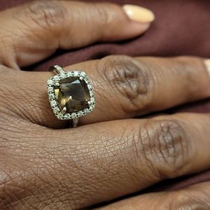 Cushion-Cut SmokyQuartz Ring Sterling Silver